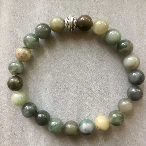 Hand Crafted Jewelry - Moss Green Agate Handcrafted Bead Bracelet